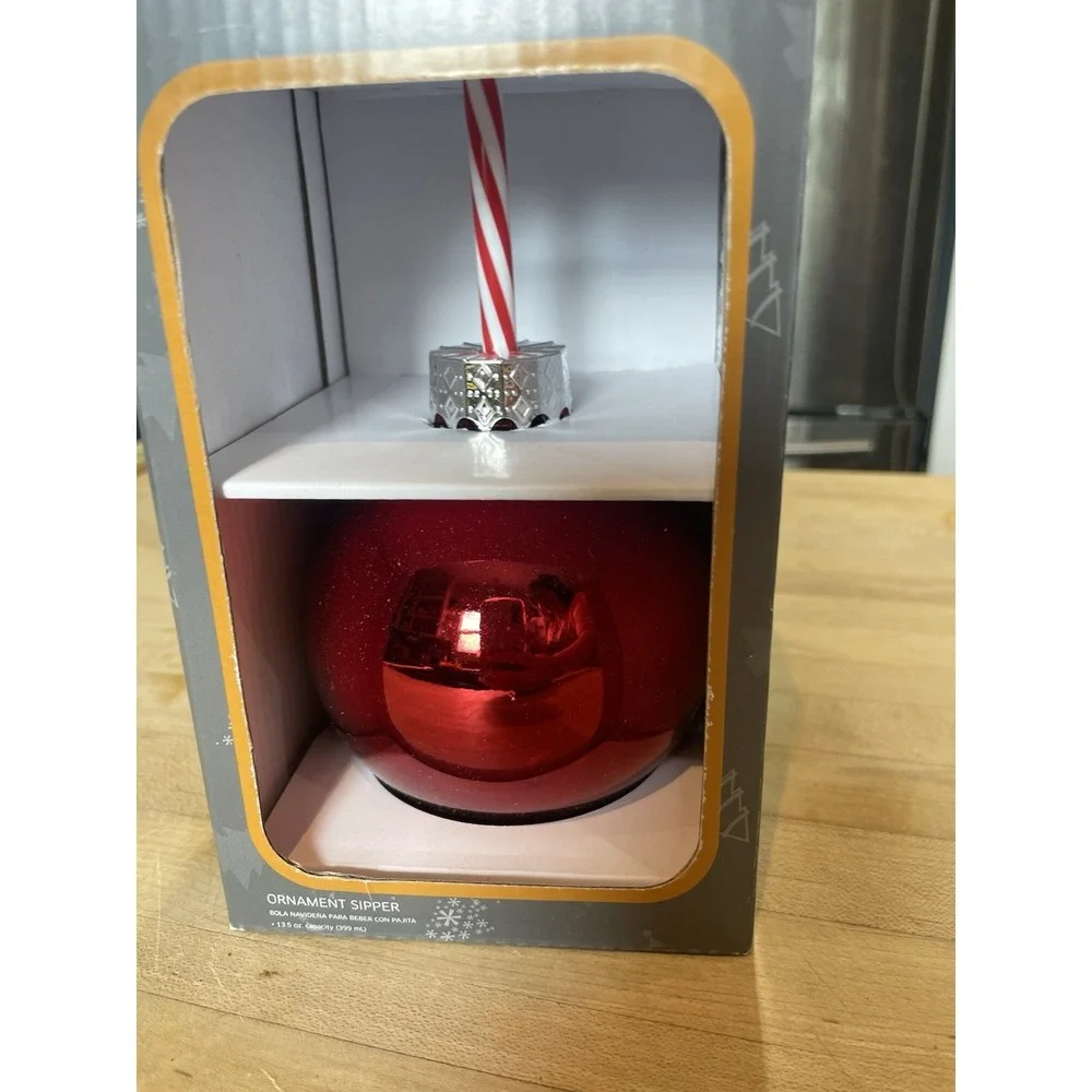 Crofton Ornament Sipper Red 13.5 Oz Capacity Plastic Straw Holiday